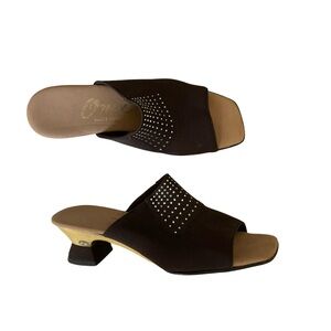 Onyx Brown Studded Open-Toe Mule Heels